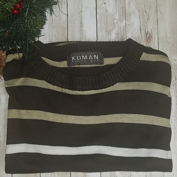 KOMAN, Men's Sweater, brown beige stripes,  size L - Picture 5 of 5